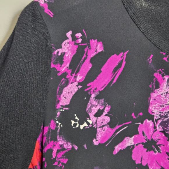 ANN TAYLOR Womens Black and Pink Floral Button Front Long Sleeve Sweater Size S - Picture 5 of 8
